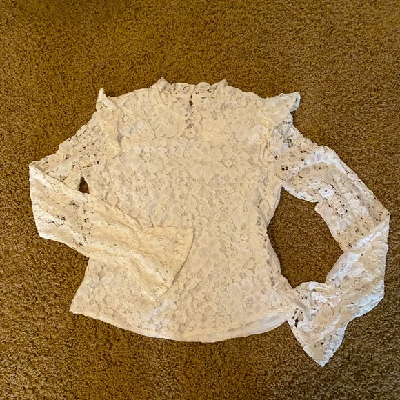 Embossed off-white/eggshell lace blouse size M - Picture 1 of 4